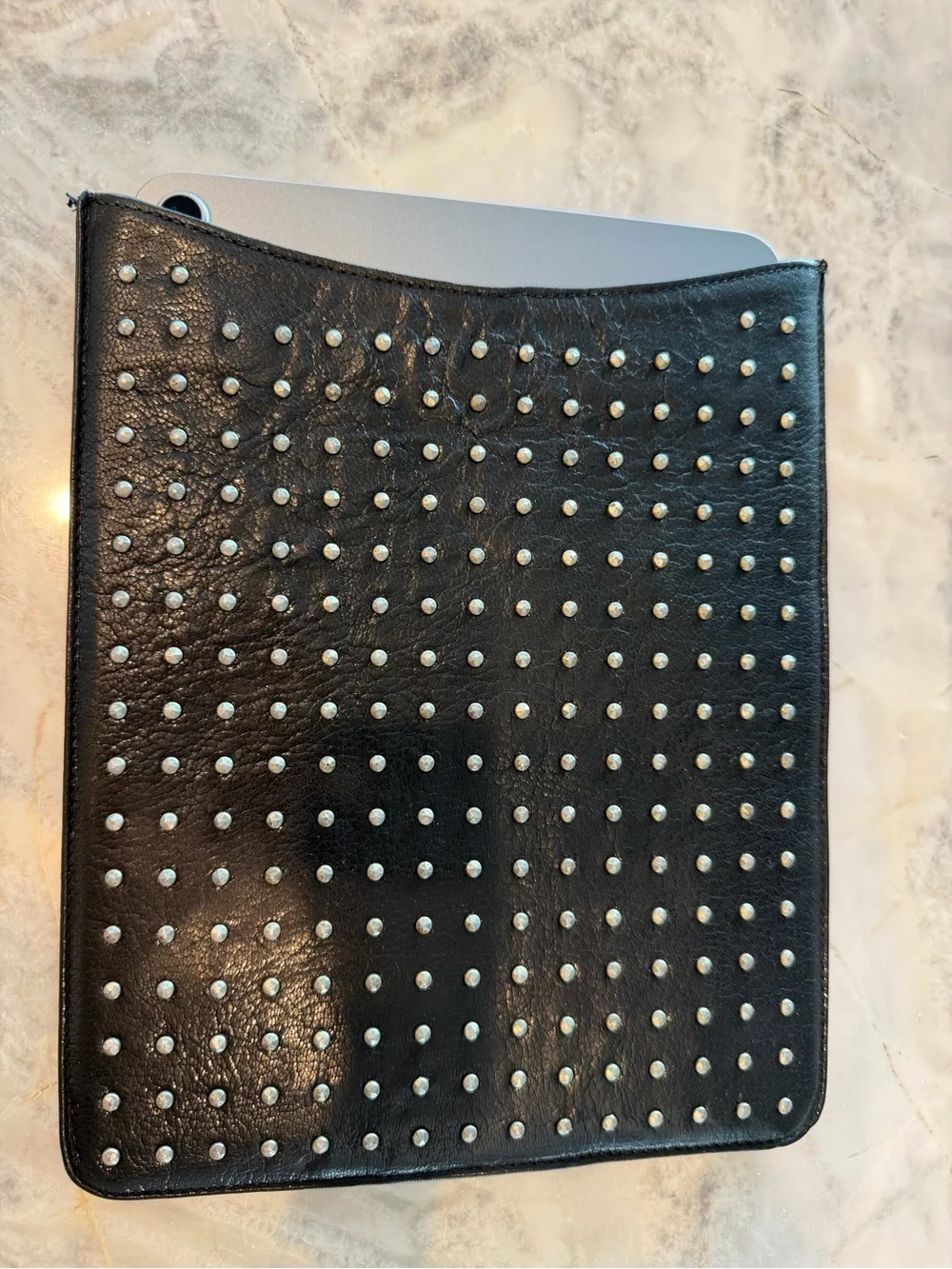 ABAS Black Studded genuine Leather iPad tablet case sleeve